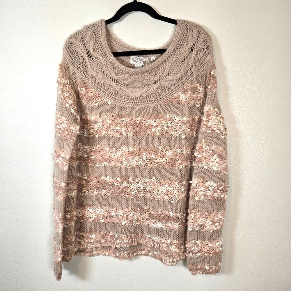 Anthropologie Hand Knit by Dollie Sweater Women's XL Mohair Wool Blend Boho chic